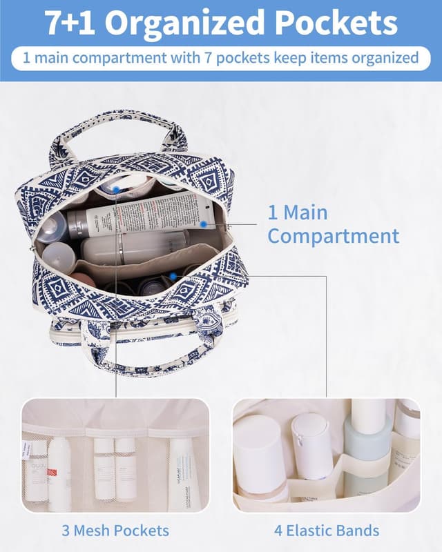 Detalle de Narwey Full Size Toiletry Bag (Large) – Elephant travel wash bag with mesh pockets and waterproof section