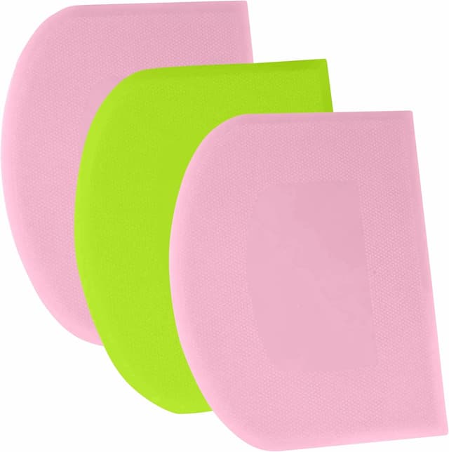 Detalle de SURDOCA Dough Scraper Bench Scraper Set (3-Piece) – Flexible PE Bowl Scrapers, Sharp Edges, Non-Slip Points, Pink+Green+Pink