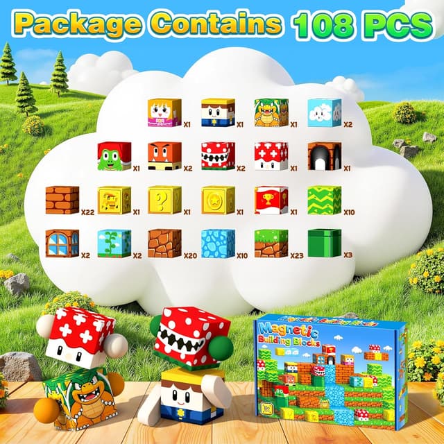 Detalle de LUVTOY Magnetische Bausteine für Kinder – magnetisches Spielset ab ca. 3 Jahren