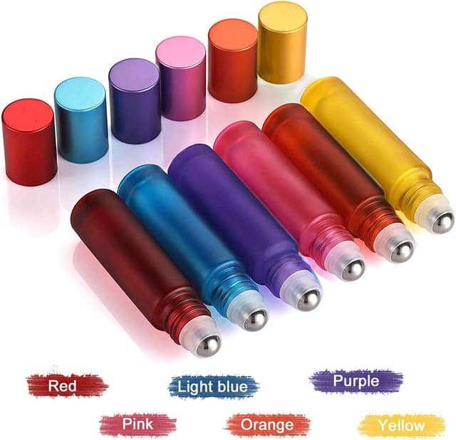 Detalle de Alledomain 6 x 10ml Essential Oil Roller Bottles (refillable glass) with stainless steel balls