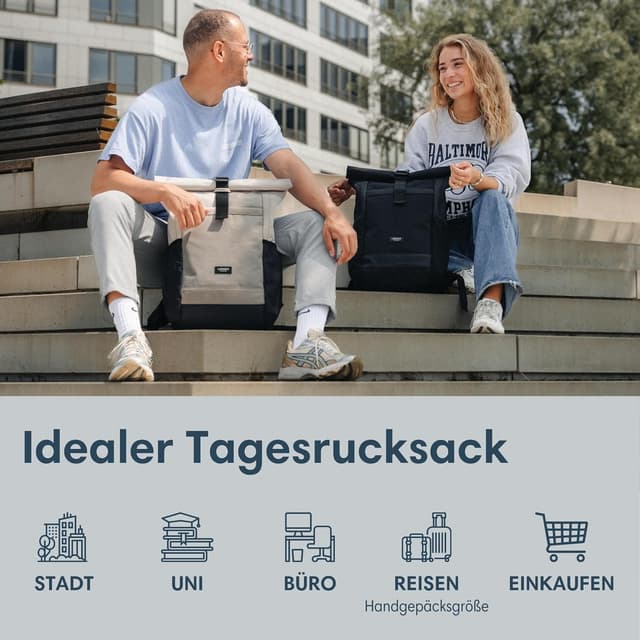 Thumbnail 6 de LARKSON Rolltop Rucksack Damen Groß Beige – No 2 Daypack für Schule, Uni & Fahrrad mit 16-Zoll-Laptopfach