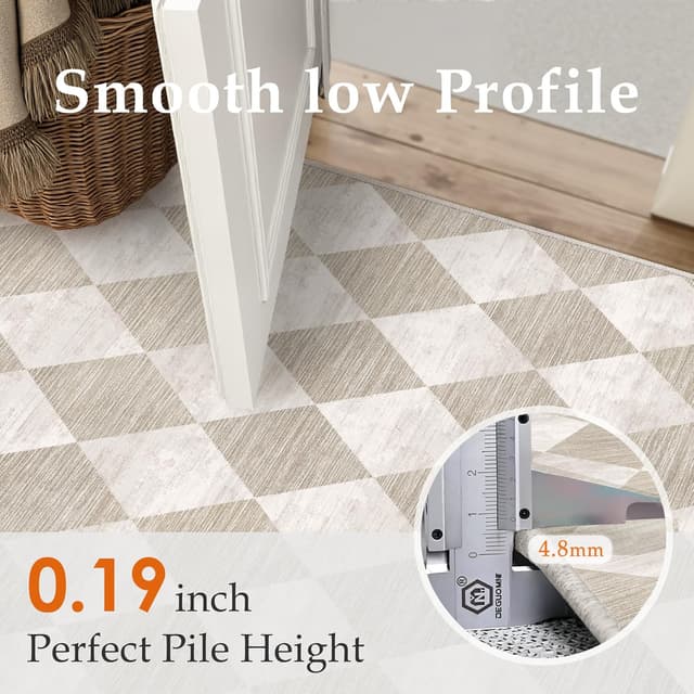 Detalle de PureCozy tappeto salotto 200x300 cm beige lavabile in lavatrice antiscivolo con motivo rombi