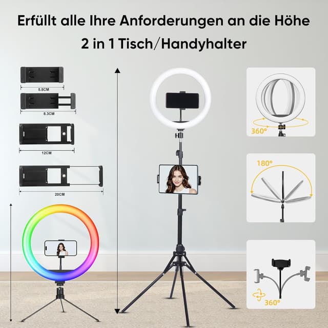 Detalle 2 de KOSCHEAL Ringlicht 12 Zoll für Selfies