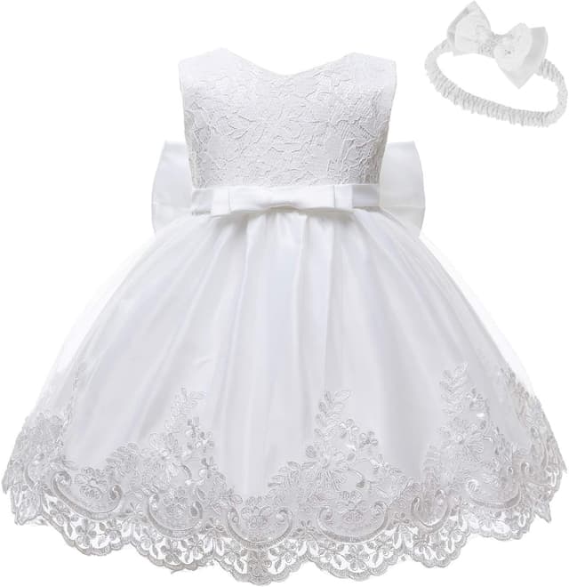Detalle de LZH Baby Girls Ruffle Lace Backless Dress with Headwear & Bowknot (Pageant, Wedding & Party)