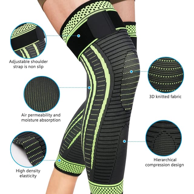 Detalle de Ruilaibao Full Leg Compression Sleeves (2 Pack) with Adjustable Wraps – Green, X-Large
