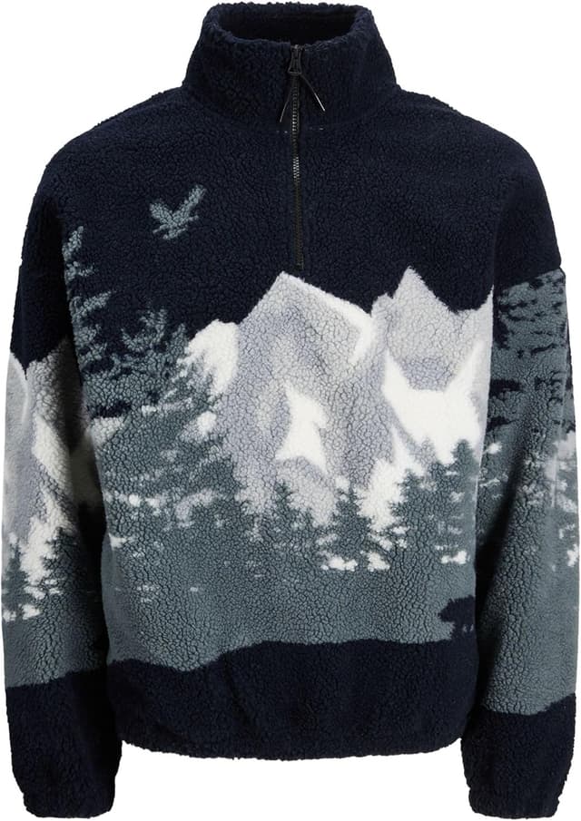 Detalle de Jack & Jones Jorbear Mountain Teddy Half Zip da uomo: giacca in felpa a mezza zip