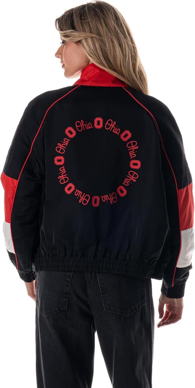 Detalle de The Wild Collective Women’s Ohio State Raglan Track Jacket (Officially Licensed)