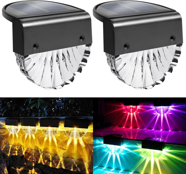Detalle de YOFIG Solarlampen für Außen Garten (2er-Set) – warmweiß & Farbwechsel, wasserdicht für Terrasse und Stufen