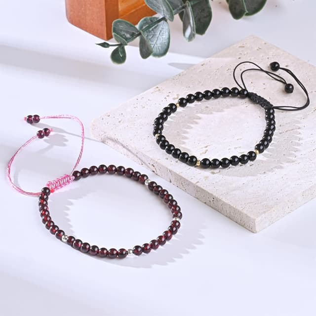 Detalle de Apocalyptic-K Damen Fußkettchen mit Naturstein-Perlen, 4 mm, 925 Silber/Gold – handgewebt