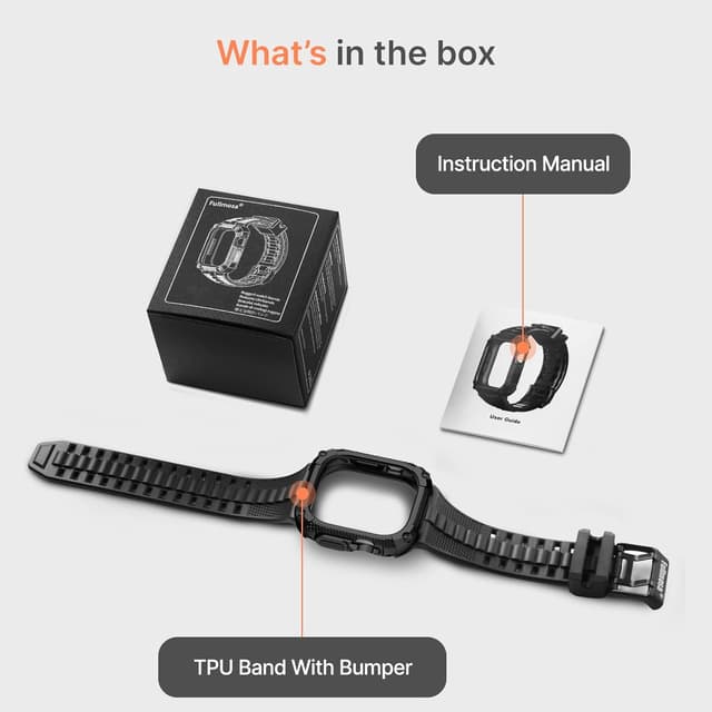 Detalle 2 de Fullmosa Rugged Cover con cinturino per Apple Watch Ultra 3/Ultra 2/Ultra 49 mm in TPU nero con bumper militare