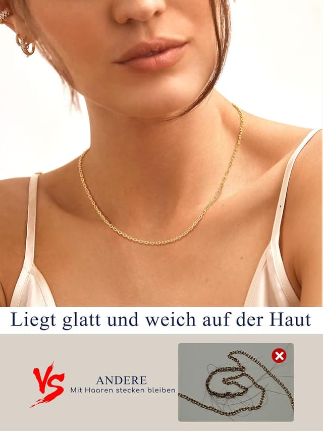 Detalle de Suplight Gliederkette Damen ohne Anhänger aus Edelstahl (316L) – Charm Choker in 1,4 mm / 2,5 mm, Längen 35–76 cm + 2 cm