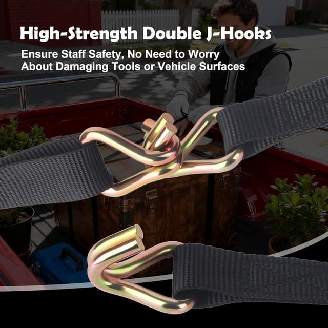 Detalle 2 de Spanngurte mit Ratsche-Set (4 Stück) – 6 m x 25 mm, schwarz, zum Sichern von Ladungen auf Auto, Anhänger und Fahrradträgern