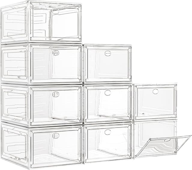 Detalle de 7code Large Clear Shoe Boxes Organizer 9-Pack — Stackable Shoe Storage Box
