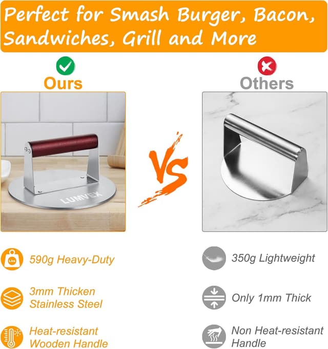 Thumbnail 4 de Smash Burger Profesional Acero Inoxidable 16cm 🍔 Prensa Barbacoa