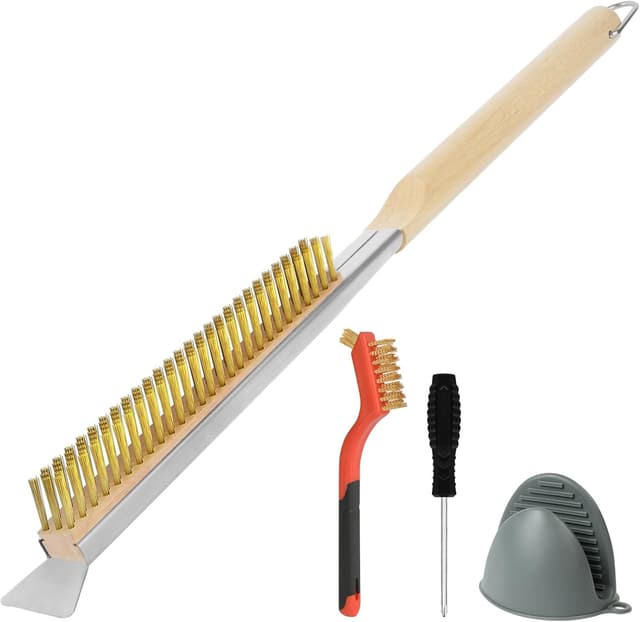 Detalle de OFFCUP Pizza Oven Brush (56cm) with Copper Brush, Scraper and Small Brush
