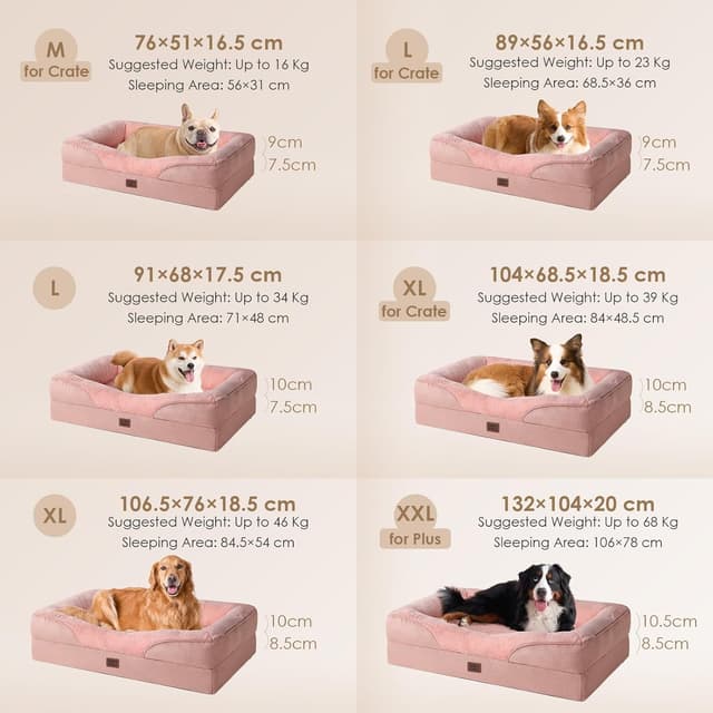 Detalle de EHEYCIGA Memory Foam Dog Bed (Medium) with Removable Washable Cover & Waterproof Liner, Dusty Pink