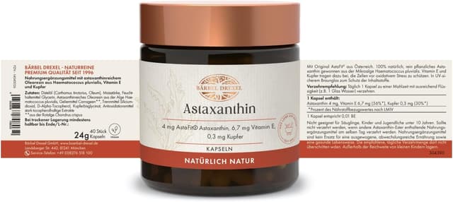 Thumbnail 6 de BÄRBEL DREXEL Astaxanthin 4 mg aus Haematococcus pluvialis – vegane Softgel-Kapseln (40 Stk)