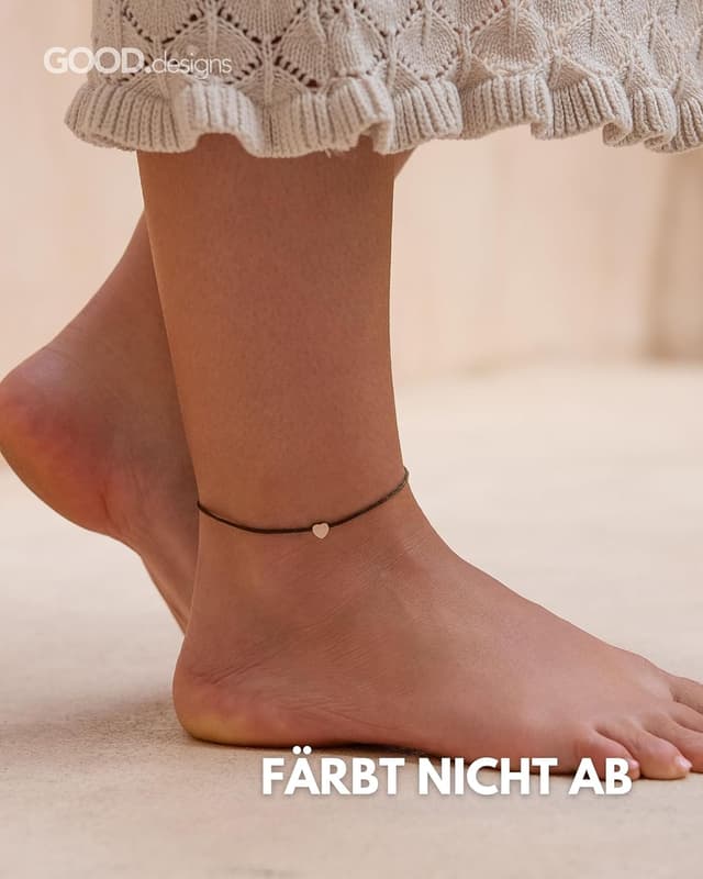 Detalle de GD GOOD.designs Fußkette für Frauen mit Herz – wasserfest, größenverstellbar (20–30 cm) aus Edelstahl