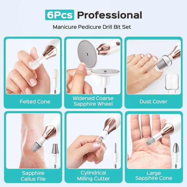 Thumbnail 6 de COSLUS C43 Professional Manicure & Pedicure Kit (5-in-1) Cordless Electric Nail File for Thick Nails, 5 Speed, White