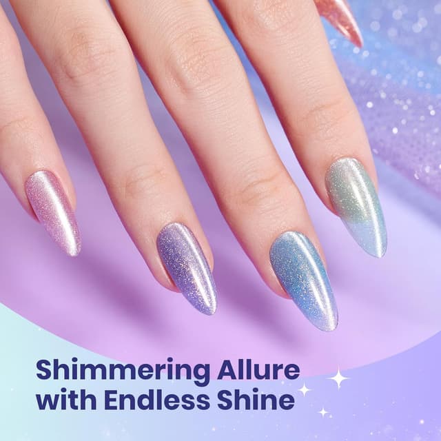 Detalle de Beetles Romantic Galaxy Cat Eye Gel Nail Polish Set (6 Colors) — UV/LED Glitter & Velvet Magnet Finish