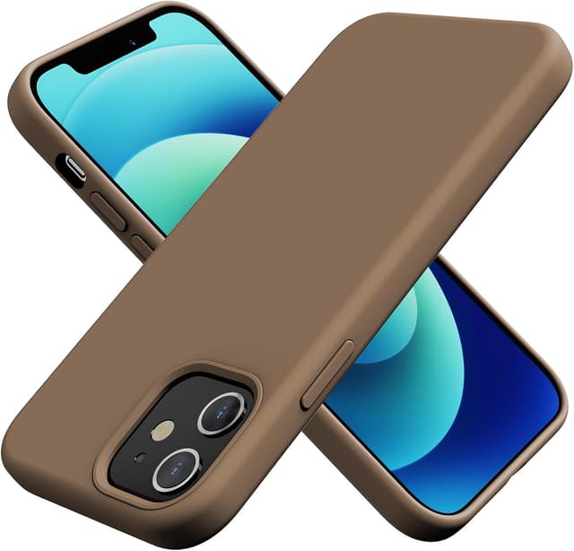 Detalle de TAXXOE Liquid Silicone Case for iPhone 12 / 12 Pro (6.1") in Brown – ultra slim, shockproof, microfibre lined