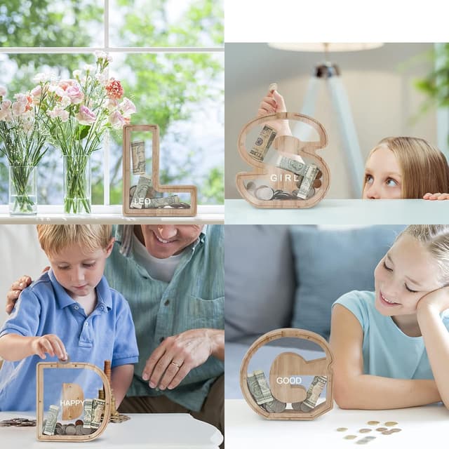 Thumbnail 4 de DBPBToU Spardose Kinder Holz Fenster Sparschwein