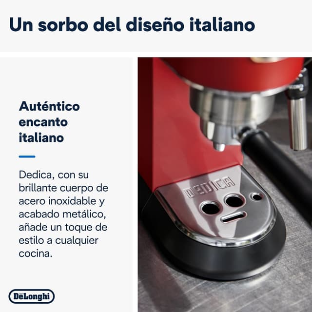 Detalle 1 de De'Longhi Dedica EC685.R - Cafetera Espresso 🍵 Elegante y Compacta
