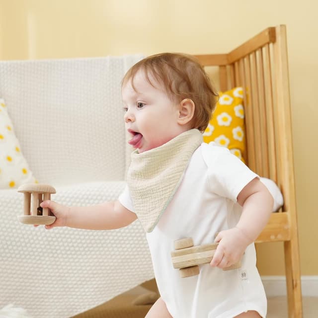 Detalle de Kewlife gift Baby-Lätzchen aus Musselin: verstellbares Dreieckstuch zum Füttern & Zahnen