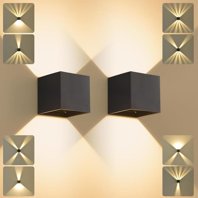 Detalle de SANSHI LED 12W applique murale extérieur 2 pack 3000K noir IP65, angle de faisceau réglable