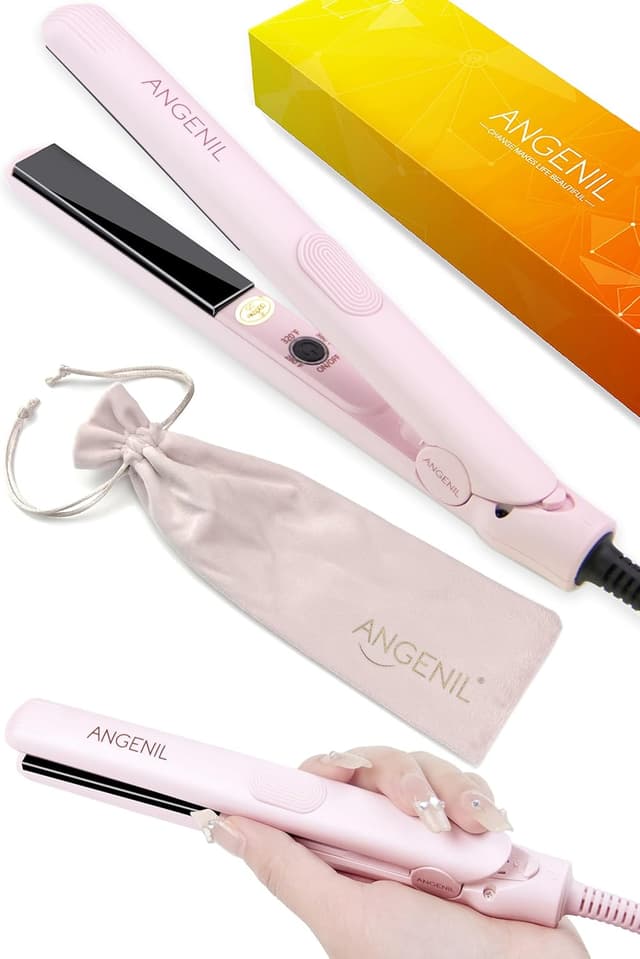 Detalle de ANGENIL Pro Purple Ceramic Ultra Mini Hair Straightener (Dual Voltage, 1.8 cm plates, 2-in-1 straightener & curler)