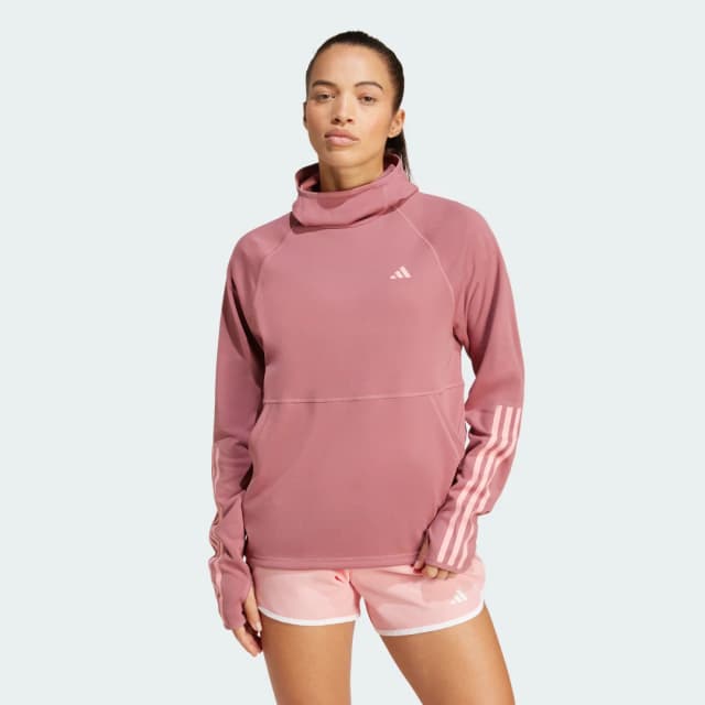 Detalle de adidas Own The Run 3-Stripes Hoodie en rosa