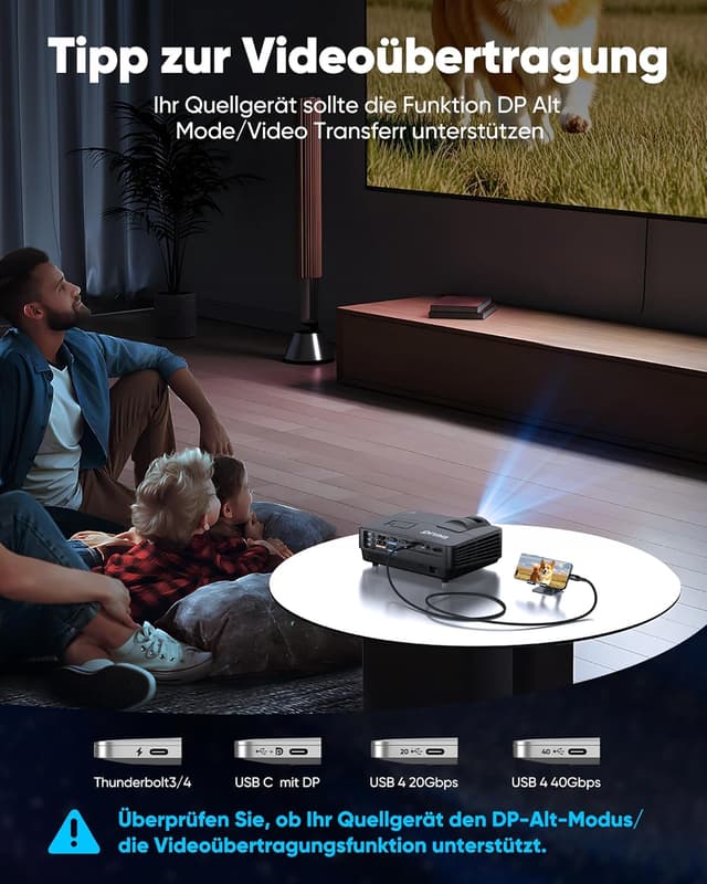 Detalle de Highwings USB‑C auf HDMI Kabel mit 4K@60Hz, 1,8 m (Thunderbolt 3/4 kompatibel) – Schwarz