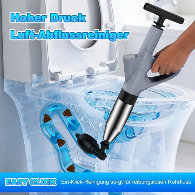 Detalle de Rohrreiniger Druckluft Abflussreiniger Pumpe mit Drucklufttechnologie und Druckanzeige (4 Saugnäpfe) – Pömpel Toilette, grau