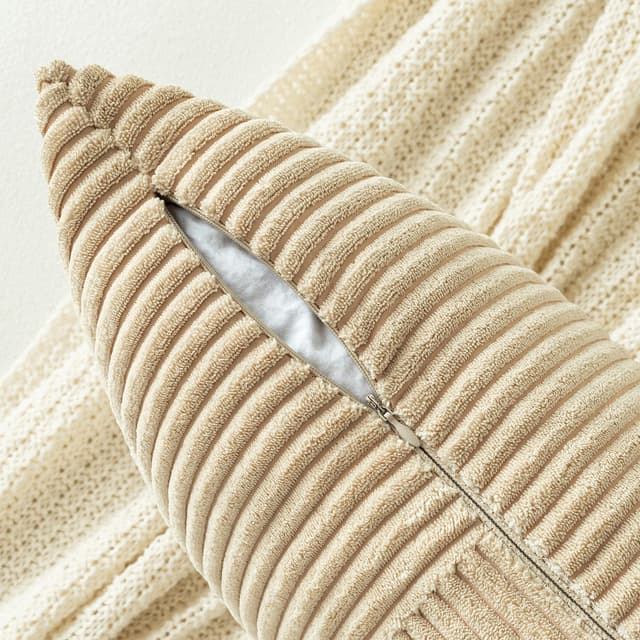 Detalle de MIULEE 2er Set Kissenbezug 40x40 cm Cremegelb aus Kord (Kissenhülle ohne Füllung)