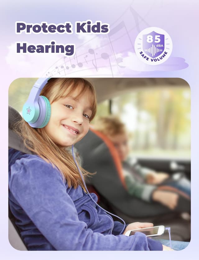 Detalle 2 de iClever Kids HS19S over-ear headphones with safe 85dBA volume limit (3.5mm wired, foldable)