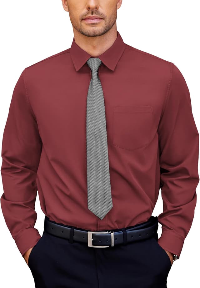 Thumbnail 6 de COOFANDY Chemise homme unie à manches longues extensible, col Kent et poche poitrine