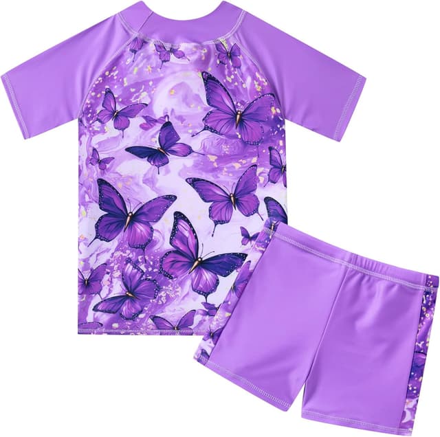 Detalle 2 de Fanient Girls Two-Piece Short Sleeve Swimsuit (UPF 50+), Age 4–10