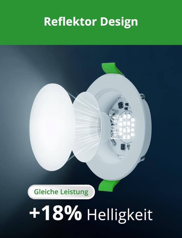 Detalle 2 de HOMEOW Einbaustrahler LED 230V Flach 68 mm (5 W, 400 lm, IP44) Kaltweiß 6000 K – 10er-Set für Bad & Küche