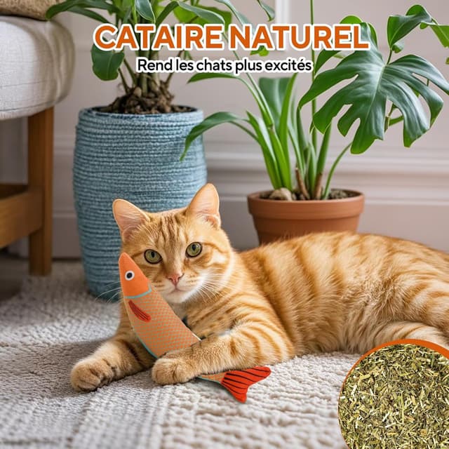 Detalle 1 de Lot de 3 jouets poisson à l’herbe à chat AUSCAT (jouets à frapper avec bruit)