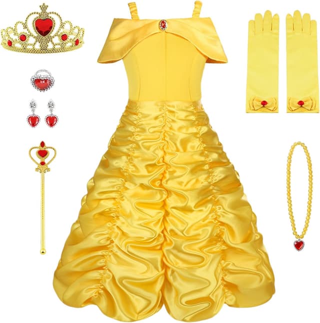 Detalle de Vicloon Robe de Princesse Belle 9PCS Jaune 120cm