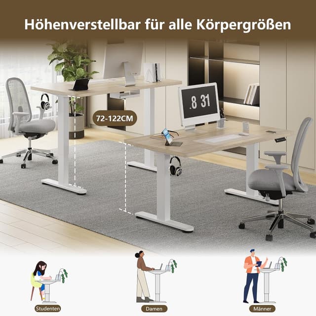 Thumbnail 6 de TRIUMPHKEY höhenverstellbarer Schreibtisch 180x80 cm mit Dualmotor, Touchscreen, USB-A & Kabelmanagement (beige)