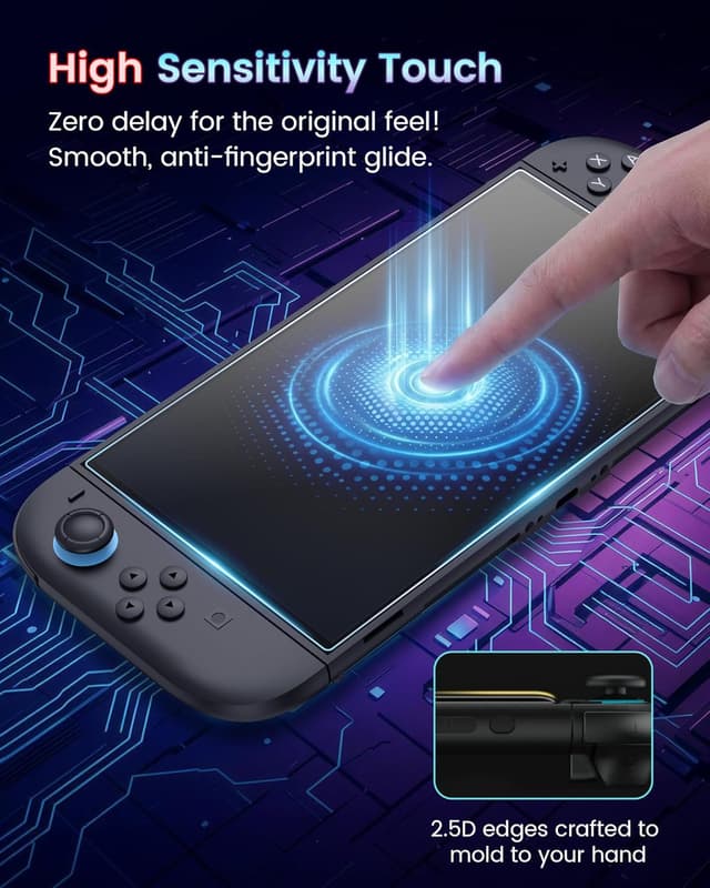 Detalle de TRANSNOVO Switch 2 Screen Protector Glass (Book-Style Frame) – 9H Tempered Glass, Anti-Fingerprint, Ultra HD Clear, 2 Pack