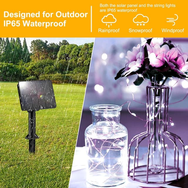 Detalle 1 de FFZZKJ Solar Fairy Lights Outdoor Garden Lights Waterproof – 100 LED 10m with 8 Lighting Modes (Cold White)
