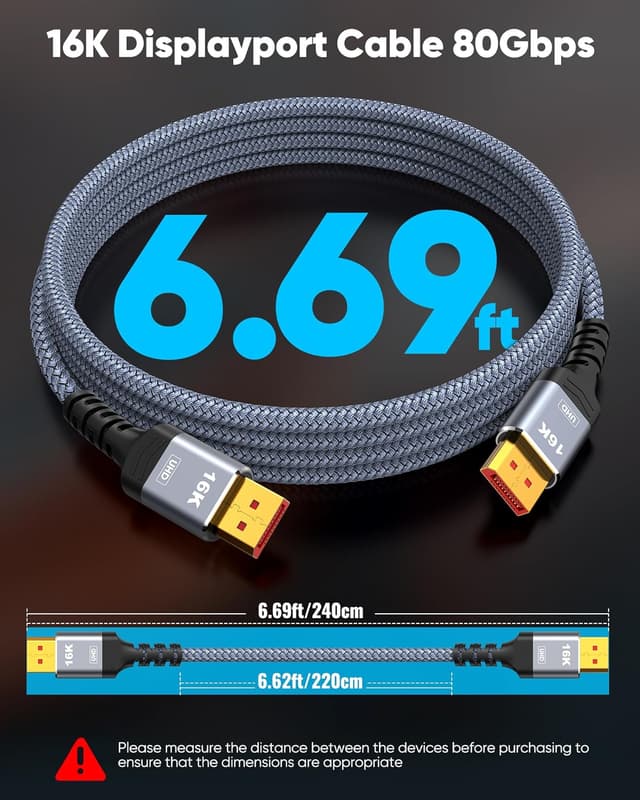 Detalle de Highwings 80Gbps DisplayPort Cable 6.6FT 🔌