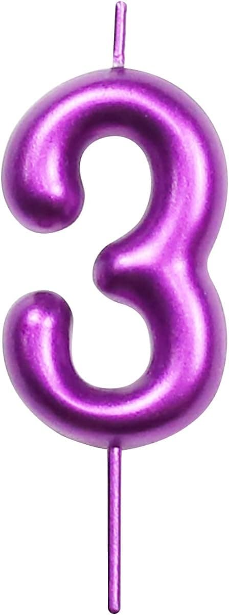 Detalle de DERVENTA Number 3 Purple Candle (2.36 inch) for birthday cakes & party desserts