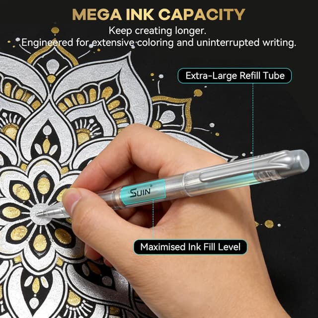 Detalle de SUIN Or Argent Gel blanc – stylos gel métalliques pour surligneurs, pointe fine 1,0 mm (lot de 3 paquets)