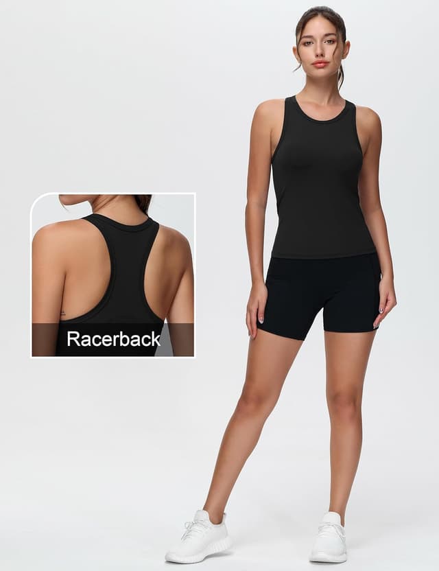 Detalle de THE GYM PEOPLE Débardeur d’entraînement dos nageur pour femme, coupe ajustée et sans manches