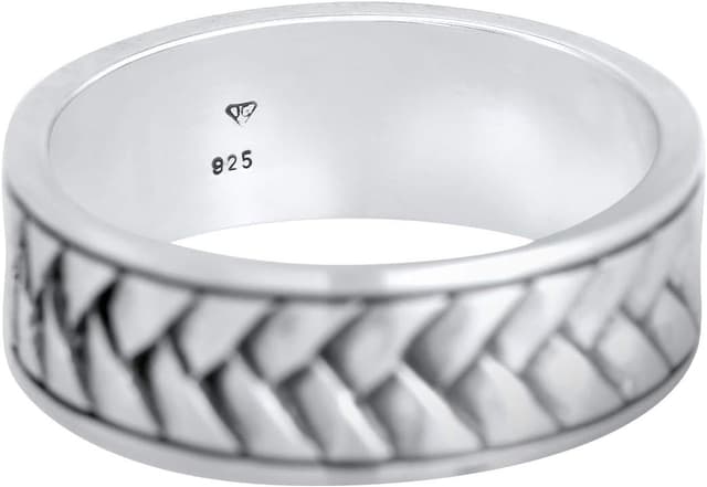 Detalle 2 de Kuzzoi Bague pour homme oxydée en argent sterling 925 (anneau massif 7 mm) – look vintage à chevrons