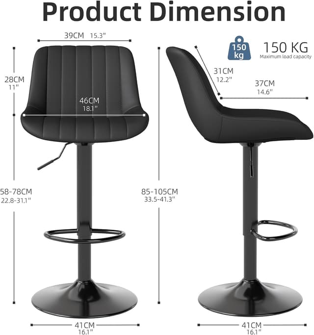 Thumbnail 2 de Youhauchair Bar Stools Set of 2 20cm adjustable