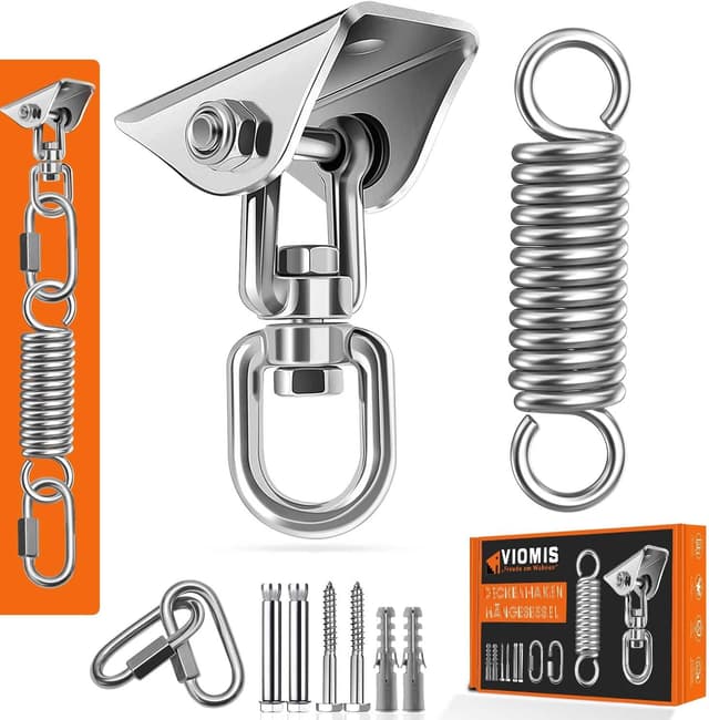 Detalle de Viomis Deckenhaken Komplettset mit 360° Drehhalterung & Schwingfeder (bis 450 kg)